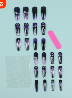 欧美穿戴甲星空质感紫色玫瑰可拆卸美甲贴片Nails假指甲ED-40