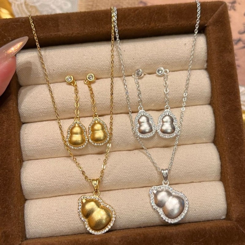 新中式中古拉丝招财葫芦耳钉女气质耳环耳饰锁骨链项链黄金点钻,饰品/流行首饰/时尚饰品新,项链,淘宝优惠券,粉丝福利购,淘宝优惠卷