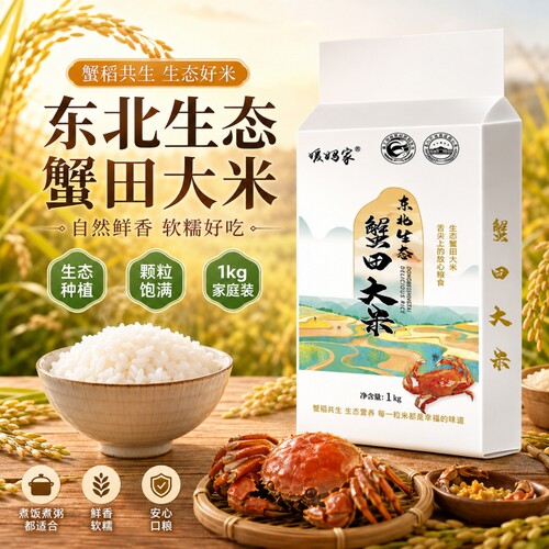 东北生态蟹田大米1kg真空包装厂家直发品质生态营养主食米新圆粒