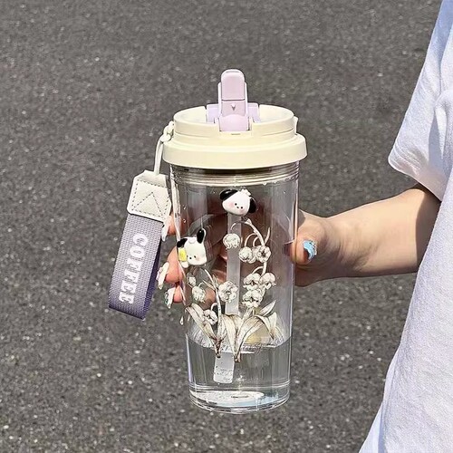 铃兰2025水杯新款女学生高颜值吸管双饮随行杯子高级感轻奢带提绳