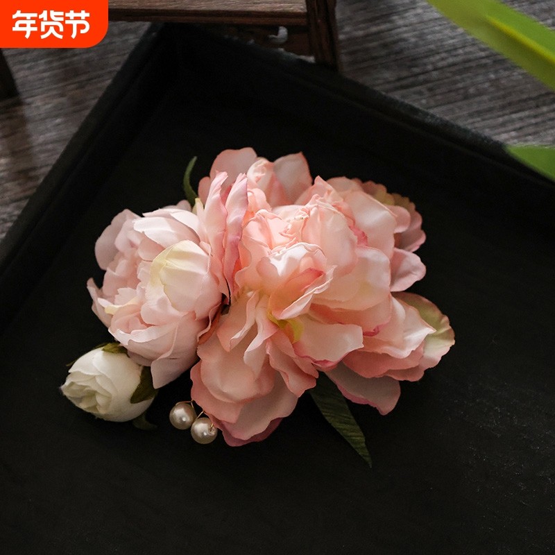 绢花发夹后压汉服仿真花甜美花朵边夹头饰古风马面裙古装发饰配饰