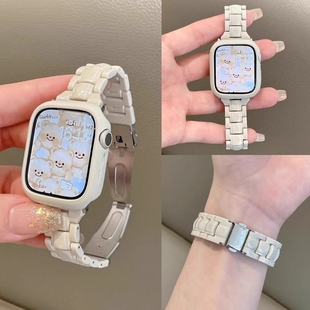 适用苹果手表applewatch10表带iwatchS8/S9/S10细款彩色糖果树脂7男女6高级se新款华强北s9腕带ultra运动夏