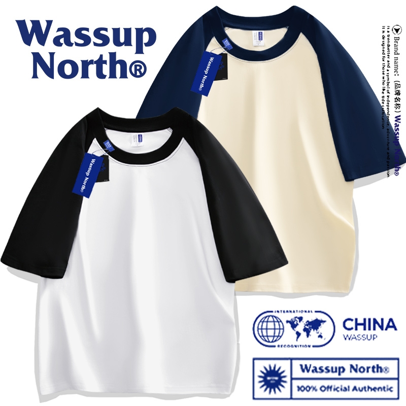 wassupnorth重磅纯棉拼接短袖t恤男夏季潮牌简约宽松插肩袖撞色 男装 T恤 原图主图