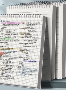 四方伙伴PP上翻笔记本横线空白网格本学生用笔记本子PP封面线圈本点阵记笔记错题方格