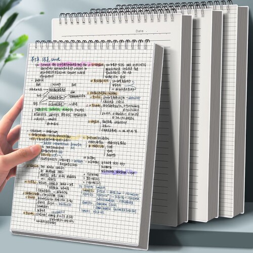 四方伙伴PP上翻笔记本横线空白网格本学生用笔记本子PP封面线圈本点阵记笔记错题方格