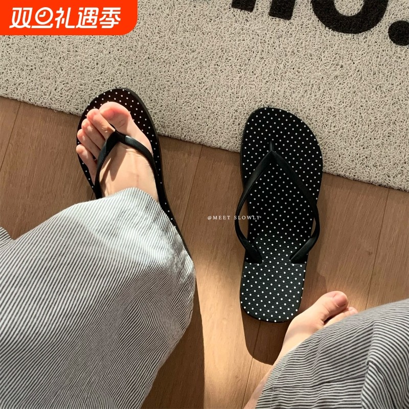 细细条 韩系小波点人字拖女ins海边度假休闲平底防滑夏季夹脚凉拖