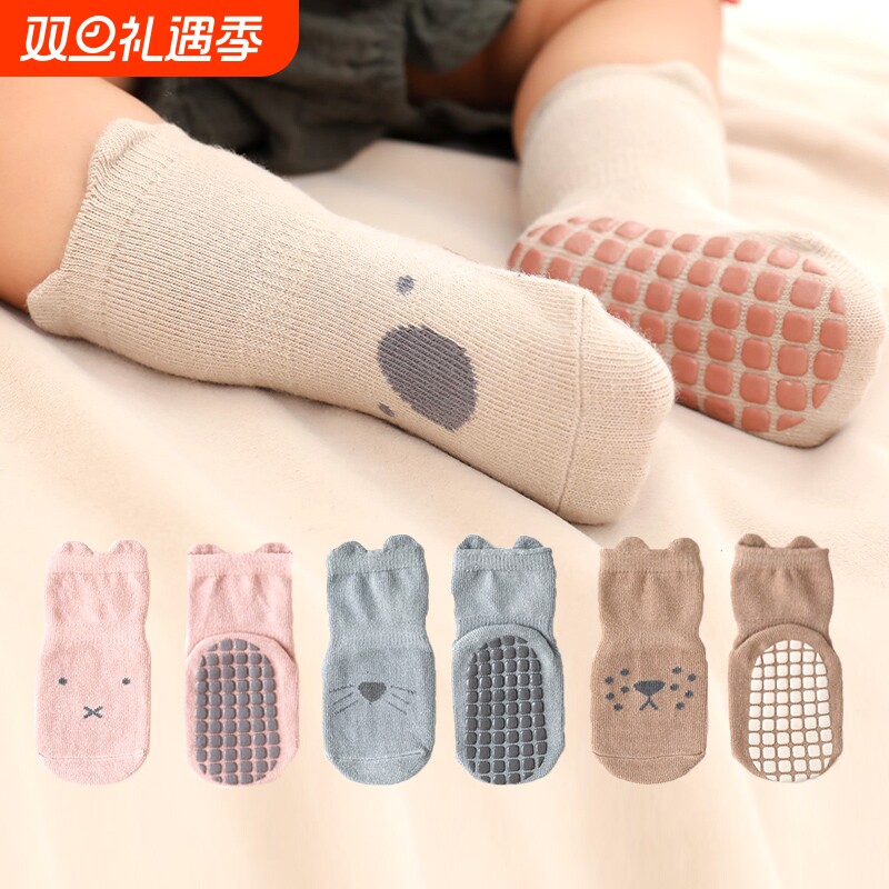 地板袜儿童春秋冬季纯棉宝宝新生婴儿袜子室内防滑隔凉学步袜长筒 - 淘宝联盟商品
