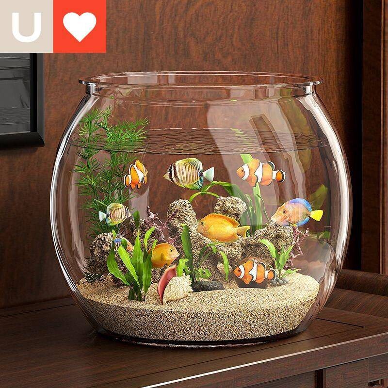 圆形鱼缸塑料一体成型彷玻璃防摔耐摔不坏客厅小型桌面生态缸