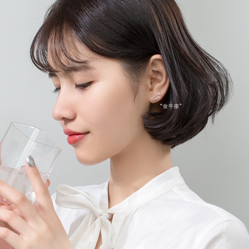 s925银耳钉女韩版小清新简约镶钻十二星座甜美时尚耳饰品G209