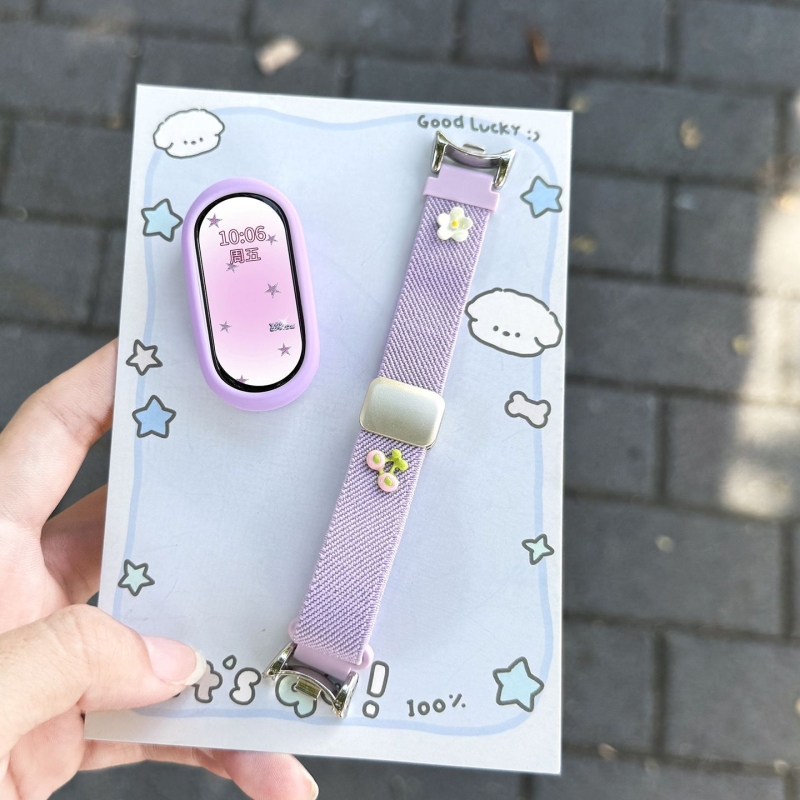 樱桃花朵适用小米手环10表带小米9新款皮质8nfc高级感亮色7智能运动6透气创意保护套壳腕带配件帆布粉色