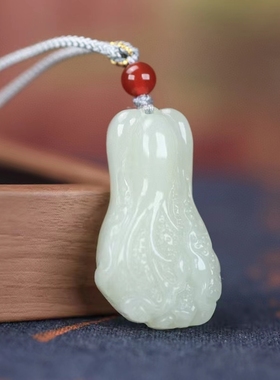 正品新疆和田玉吊坠白菜百财挂件玉佩男女士颈饰附证书情侣收藏品