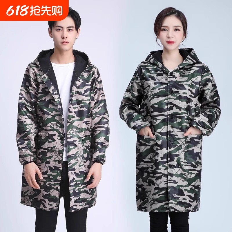 加绒加厚罩衣防水防油污围裙工作服冬季外穿带袖耐磨耐脏厨房家用