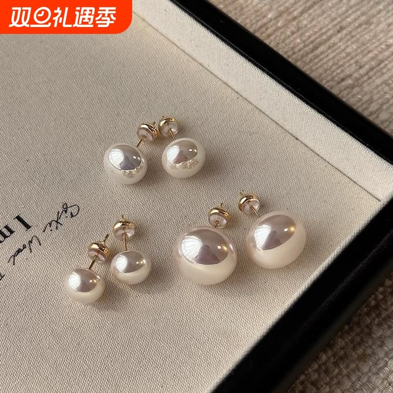 高级感气质馒头粉光珍珠耳钉女925银针轻奢耳环新款饰品大气法式