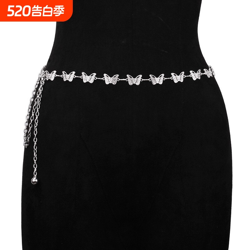 时尚潮流百搭金属单层蝴蝶腰链女服装配饰个性甜美款腰链
