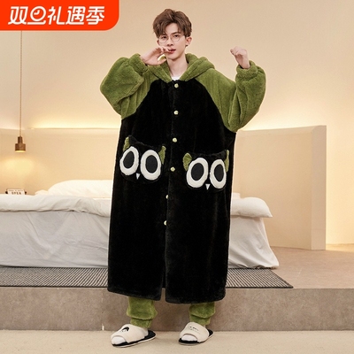 2025新款珊瑚绒男士睡衣秋冬季加绒加厚冬天浴袍睡袍法兰绒家居服