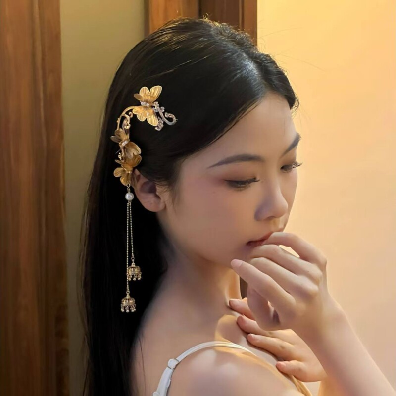 新中式国风发夹蝴蝶时尚百搭超仙流苏发饰汉服旗袍配饰轻奢金色