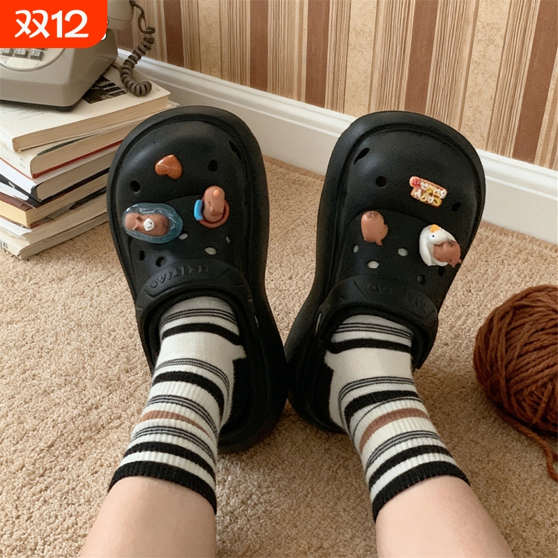 细细条卡皮巴拉水豚足弓洞洞鞋