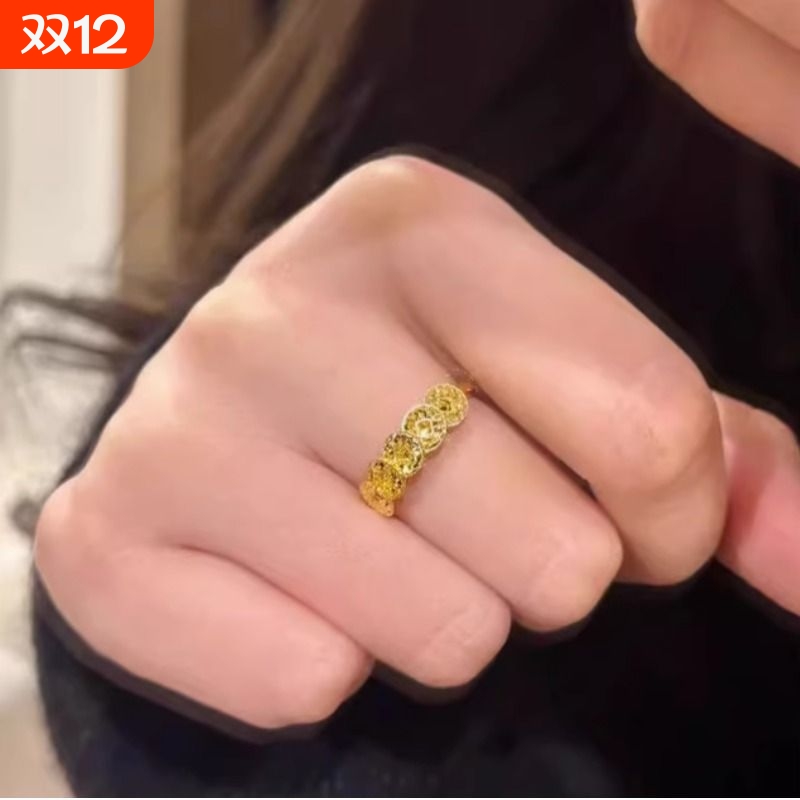 设计感碎冰冰五帝币戒指女士国潮时尚复古开口可调节高级感食指戒