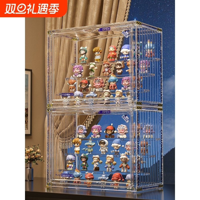 佳帮手盲盒收纳展示架全透明防尘手办柜高达泡泡玛特阶梯式娃娃
