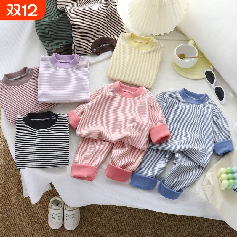 复古系儿童秋衣秋裤羊毛蚕丝德绒男孩保暖内衣冬季女孩家居服套装