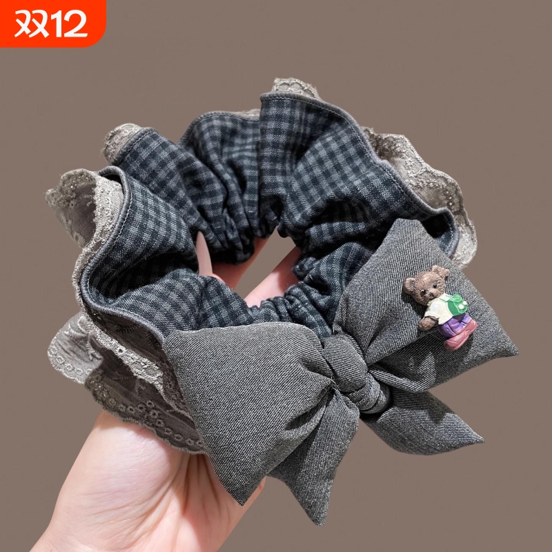 新款韩系蝴蝶结大肠发圈卡通小熊蕾丝高级感扎头发超大丸子发饰品