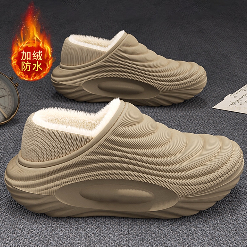 防水棉拖鞋男士2025新款冬季保暖家居室内厚底防滑外穿棉鞋男支撑