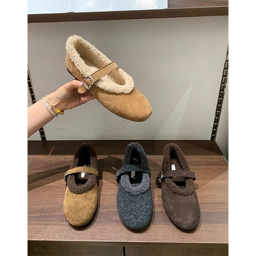 平底加绒毛毛鞋女2025秋冬新款保暖玛丽珍鞋勃肯鞋棉鞋子内增高