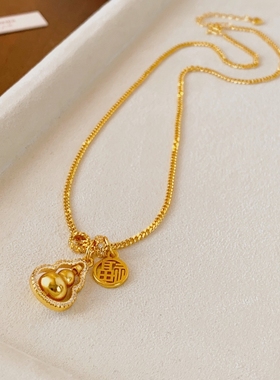 新中式古法沙金微镶葫芦项链女复古高级感毛衣链小众轻奢气质配饰