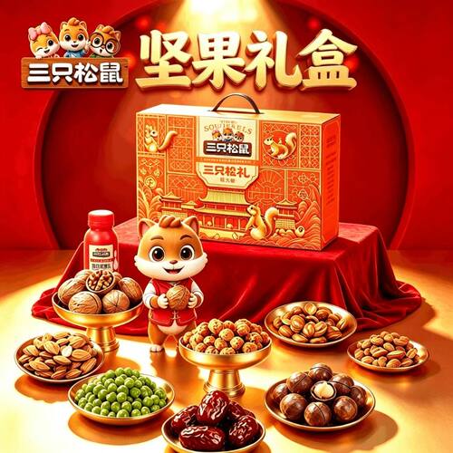 三只松鼠流光橙坚果礼盒1595g/9袋装混合坚果零食大礼包节日送礼