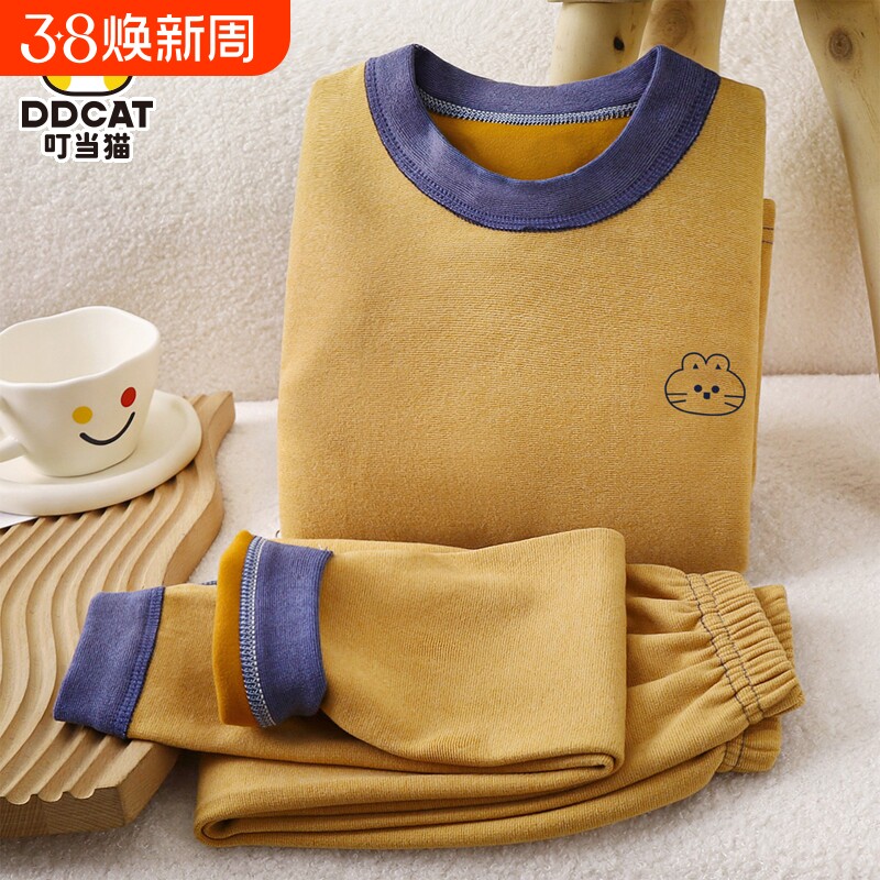 叮当猫男童保暖内衣套装秋衣秋裤儿童加绒加厚冬季大童男孩青少年