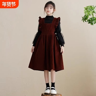 女童连衣裙冬季2026新款大童儿童背带裙冬装洋气女孩新年裙子秋冬