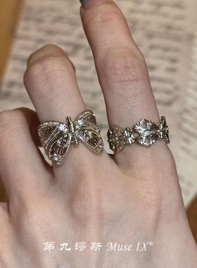 显贵!中古咖啡蝴蝶戒指小众设计高级感开口食指戒百搭气质轻奢