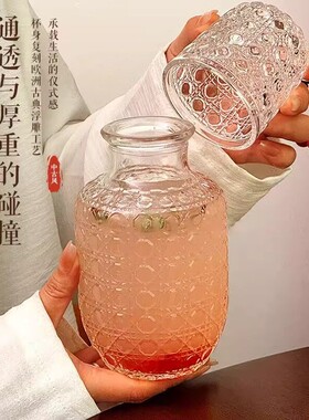 【一壶一杯】钻石纹玻璃冷水壶ins风高颜值茶壶果汁杯玻璃杯水壶