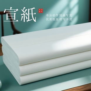 宣纸书法专用纸作品纸国画初学者专用半生半熟100张熟宣工笔画生宣毛笔字练习用纸半生熟四尺四开对开六尺