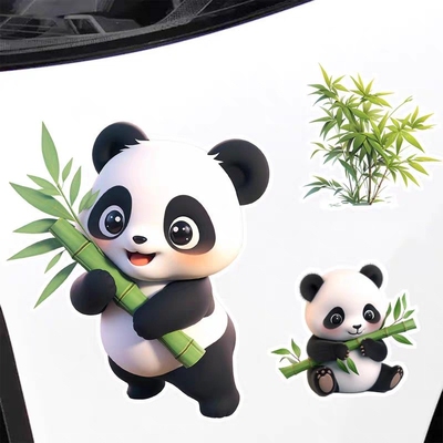 可爱竹子熊猫卡通贴画汽车贴纸装饰个性划痕遮挡贴电动车机车贴