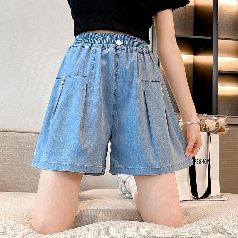 女童夏装天丝牛仔短裤松紧腰裤子图片