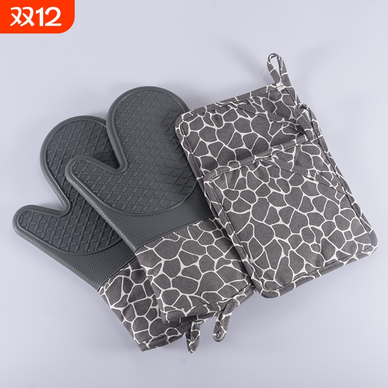 亚马逊手套垫子烘焙套装 隔热防烫防滑微波炉烤箱多功能硅胶手套