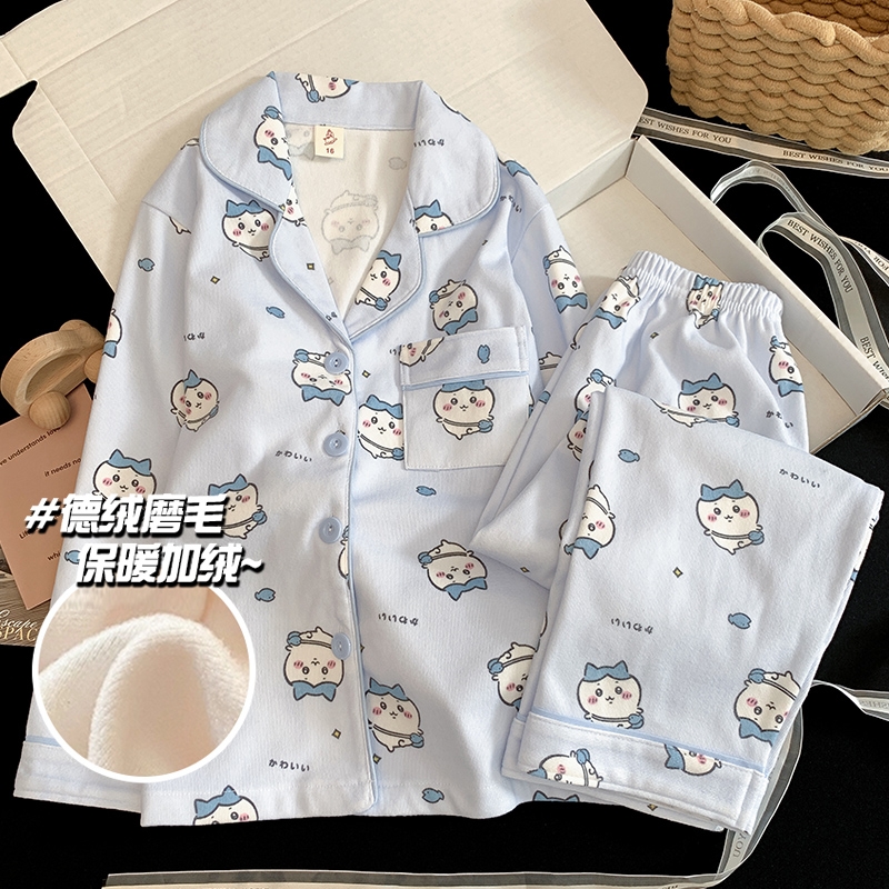 德绒秋冬季女童睡衣家居服女套装