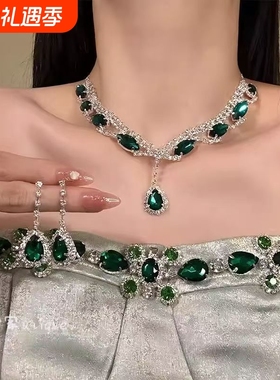 财阀千金复古宫廷风项链女仿绿宝石锁骨链晚礼服配饰爆闪水滴