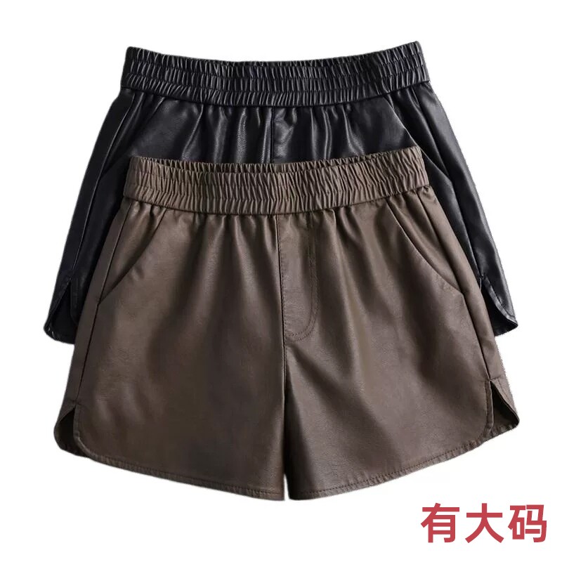 皮短裤女2026新款春秋冬外穿高腰大码靴裤黑色百搭a字阔腿pu皮裤图片