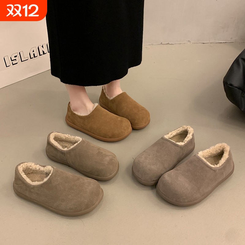 加绒勃肯鞋女2025秋冬新款一脚蹬保暖棉鞋子孕妇穆勒鞋雪地靴毛绒