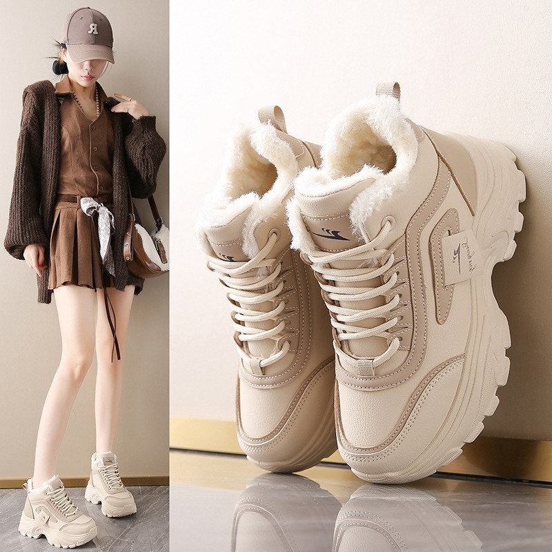 冬季新款女鞋2025加绒高帮鞋运动加厚保暖棉鞋软底中学生不累脚