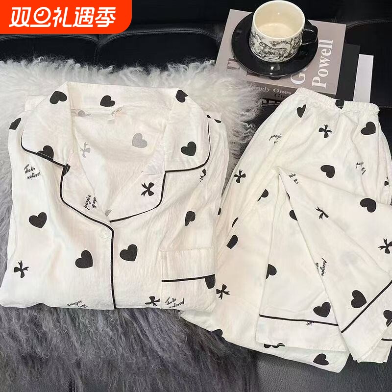 睡衣女春秋季云朵棉长袖长裤套装2026新款学生家居服套装波点蓝色