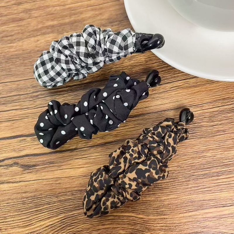复古豹纹波点褶皱香蕉夹高级感马尾扭扭竖夹后脑勺显发量横夹发卡