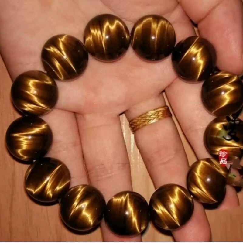 7A级天然闪电纹黄虎眼石手链红虎眼手串猫眼石木变石男女手链手串