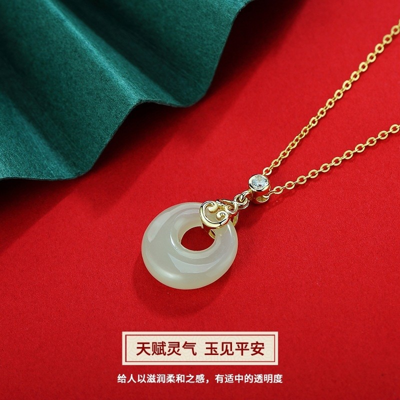 中国风新款和田玉项链女s925纯银葫芦平安扣吊坠宫廷风锁骨链批发