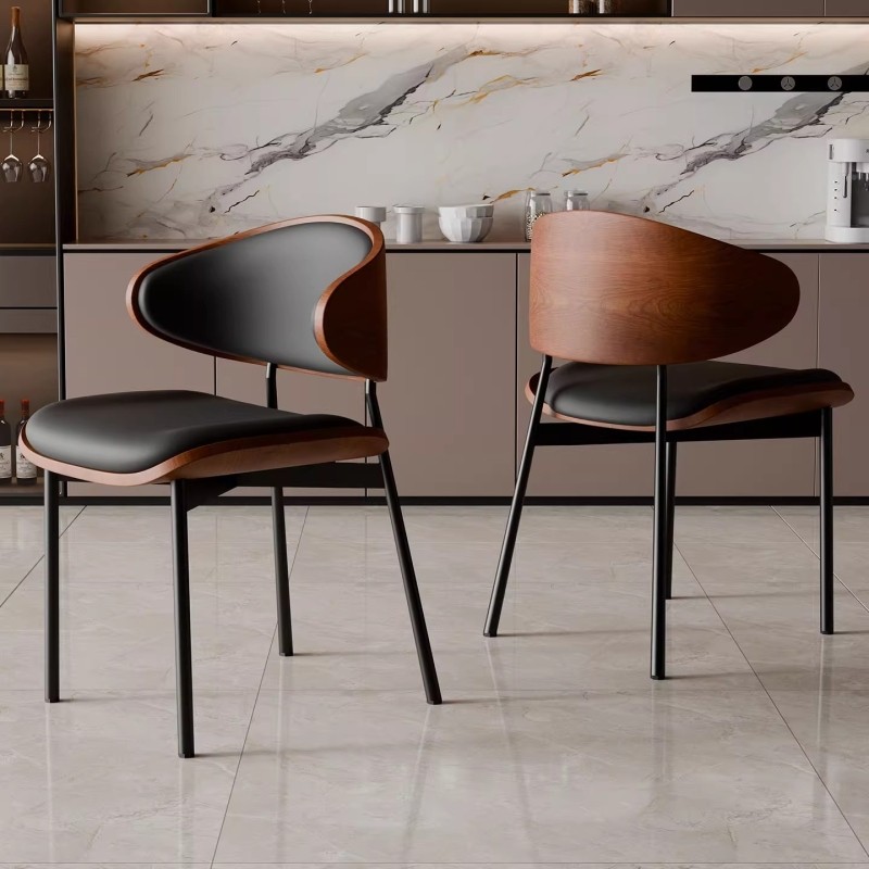 意式极简餐椅家用轻奢高级感靠背中古伊姆斯餐桌椅餐厅软包吧台