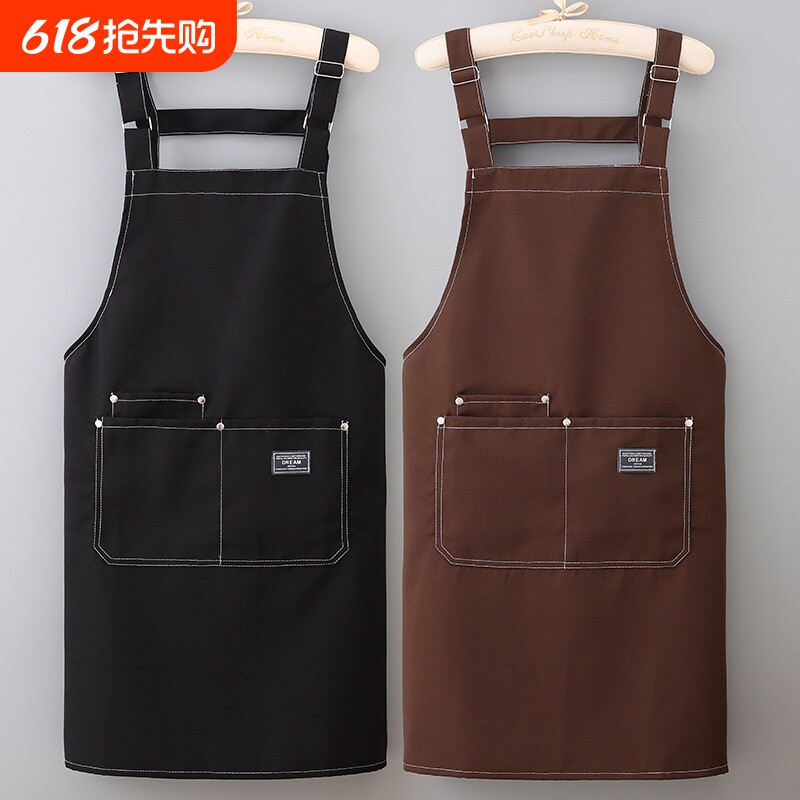 牛仔围裙家用厨房围腰女耐磨上班工作服帆布防水防油黑色可调节