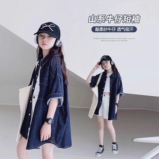 薄款 复古开衫 女童时髦牛仔衣中大童薄款 儿童装 透气高级感短袖 夏季