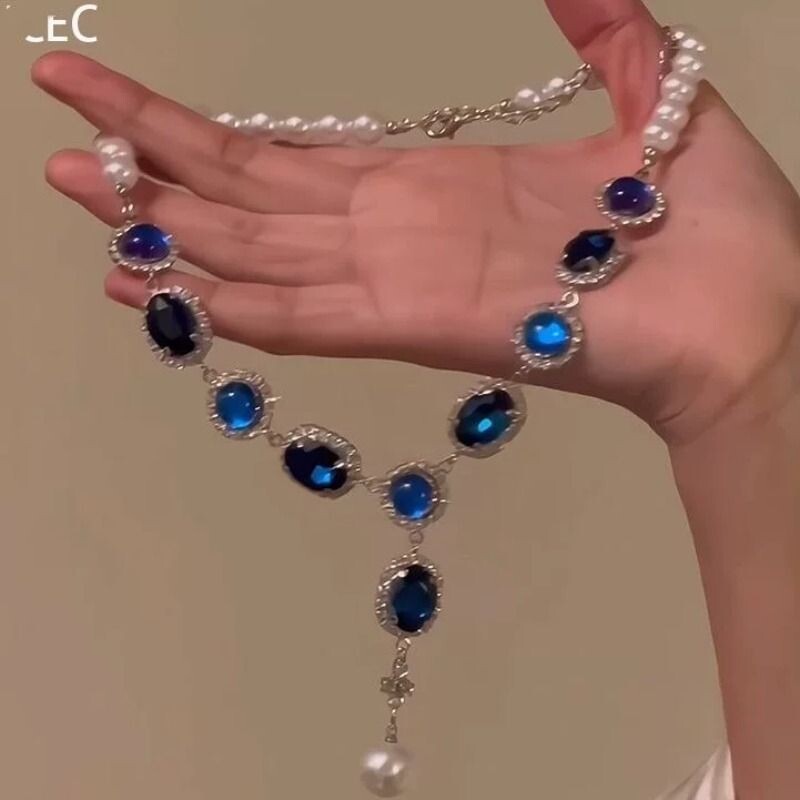 「夜来香」超闪蓝色项链女新款高级感轻奢时尚百搭锁骨链